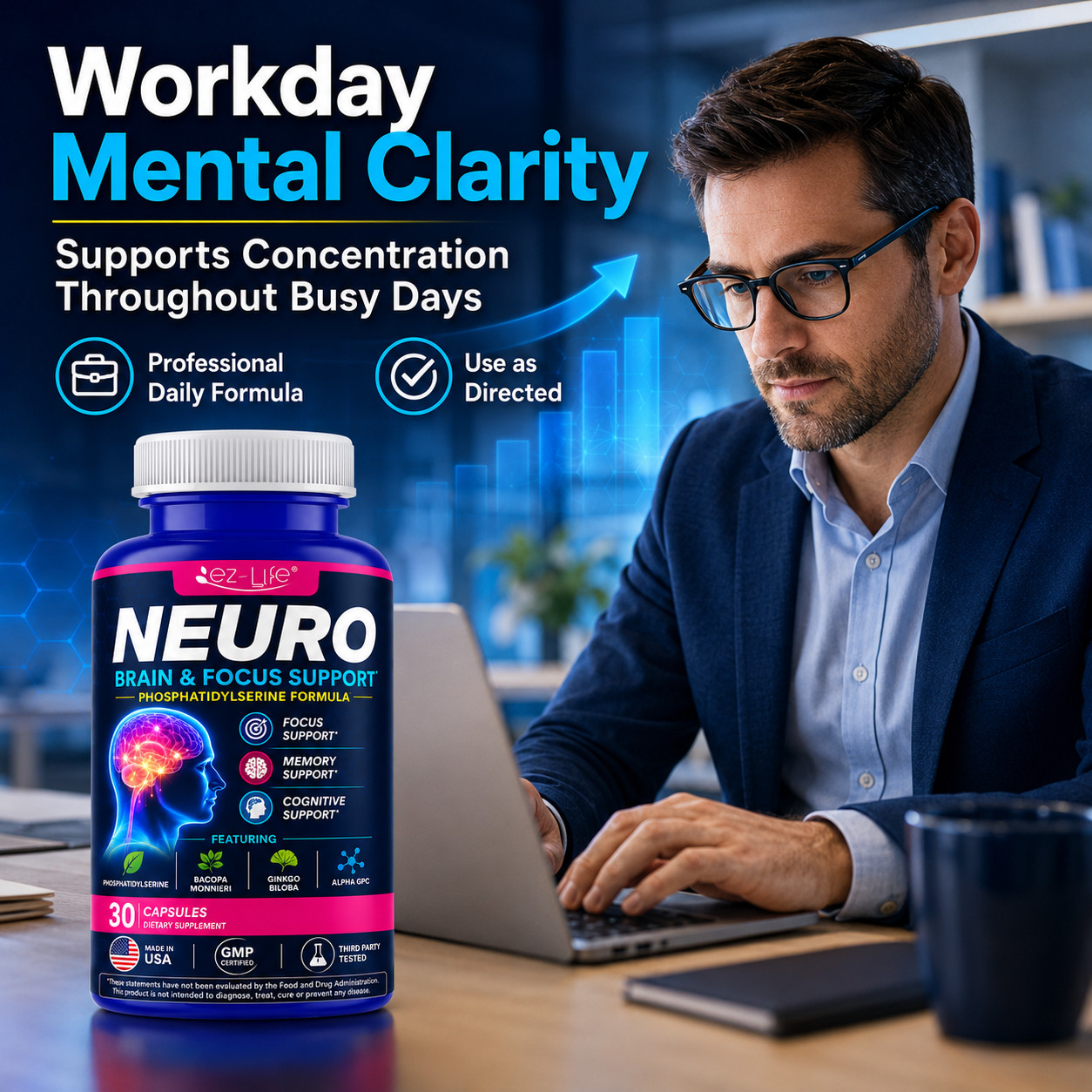 Nootropic Brain Health Supplement For Memory, Concentration, and Focus 60 Caps