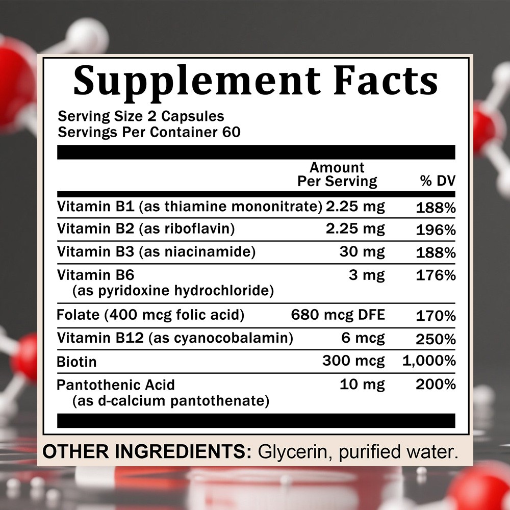 Vitamin B Complex Supplement B1 B2 B3 B6 B12 Support Nervous Health 120 Capsules