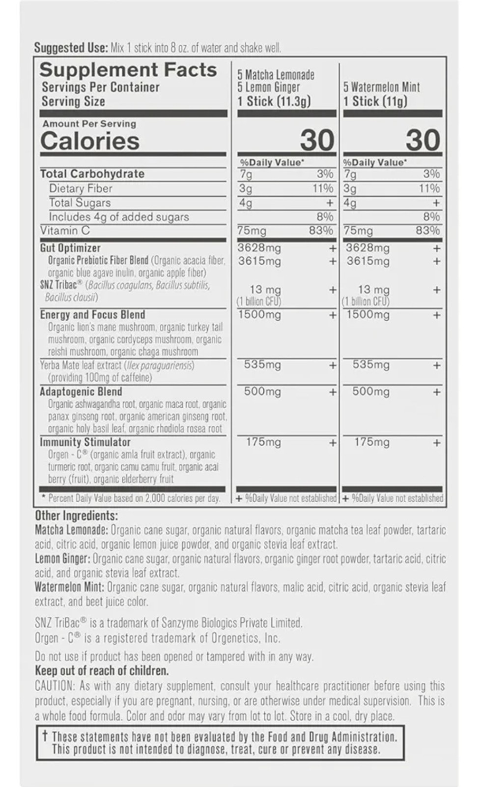 Organixx Clean Sourced Yerba Complex Superblend Powder Drink Mix Pre & Probiotic