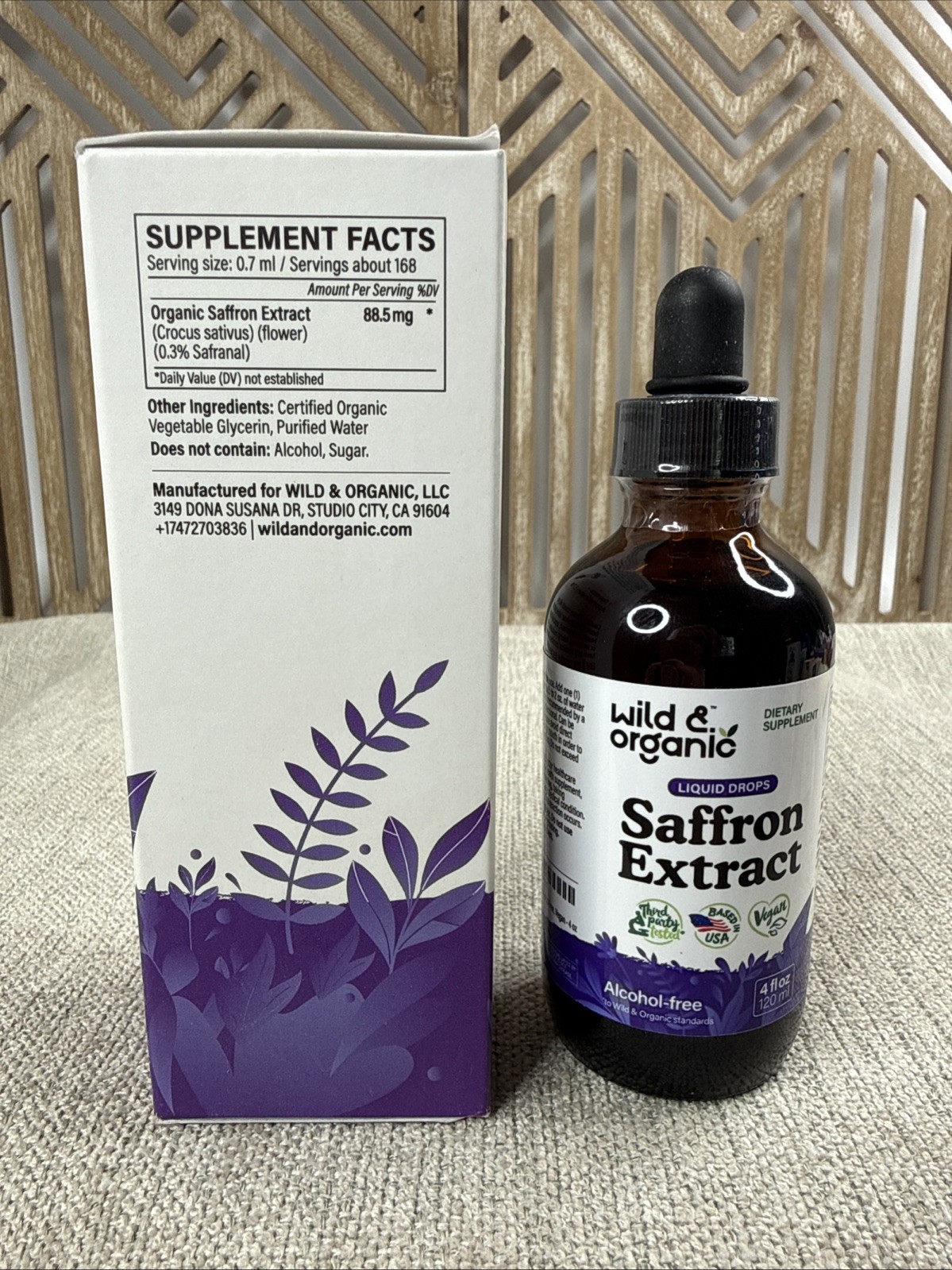 Wild & Organic Saffron Extract Liquid Drops 4 fl oz Alcohol-Free 5 Month Supply