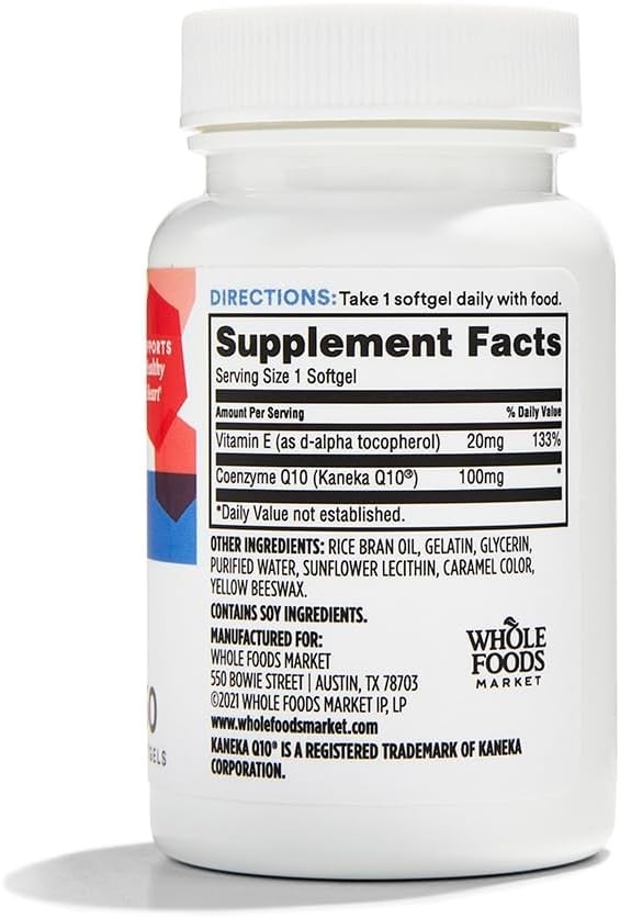 365 Whole Foods Market CoQ10 100mg + Vitamin E 20mg 30 Softgels Heart Health