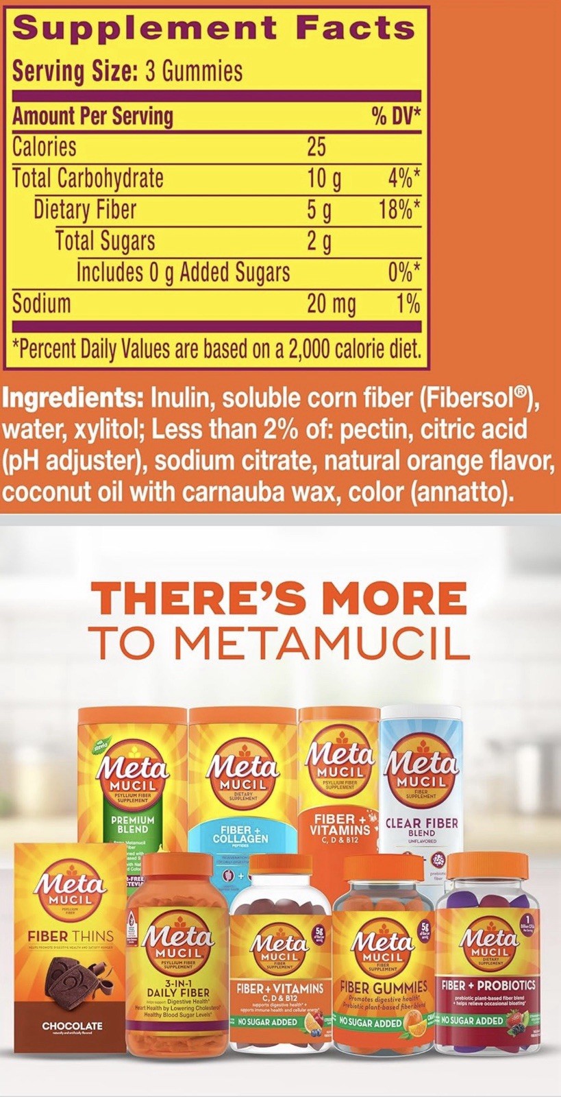 Metamucil Fiber Gummies Digestive Support Prebiotic No Sugar Added Orange 120