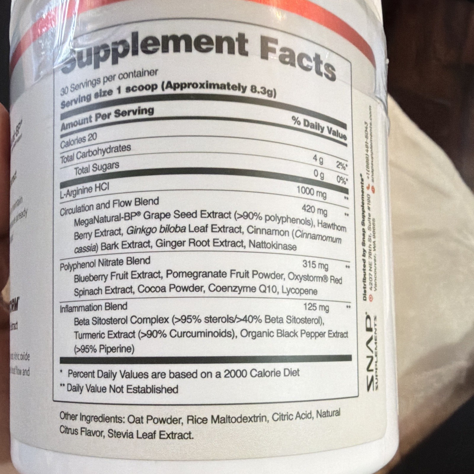 SNAP Supplements Circulation Health Powder 8.8oz Exp 08/2026