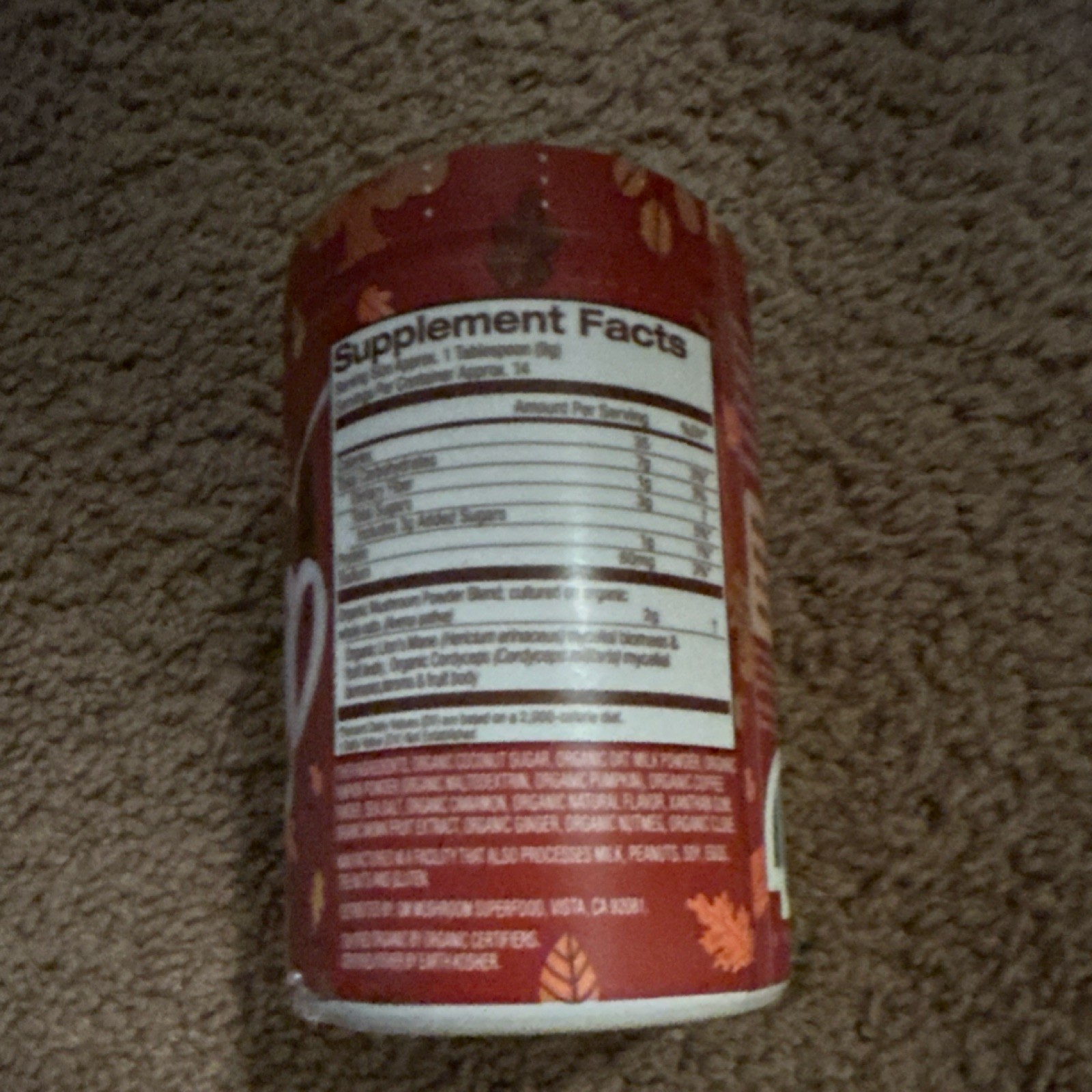 Om Organic Superfood Mushroom Blend Pumpkin Spice Powder 4.44 oz Exp 08/2026