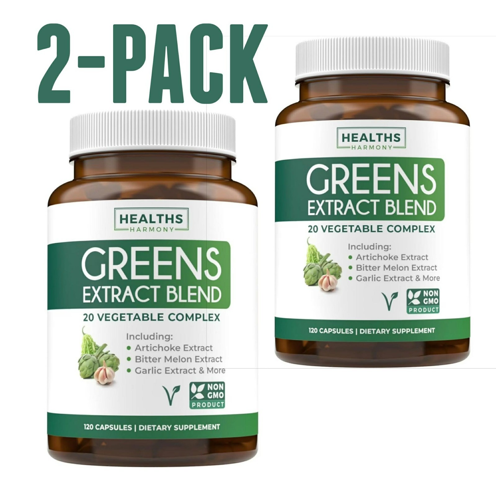 Healths Harmony Greens Extract blend 120 x 2 240 Capsules Non-GMO BB 2-26 -Rk4