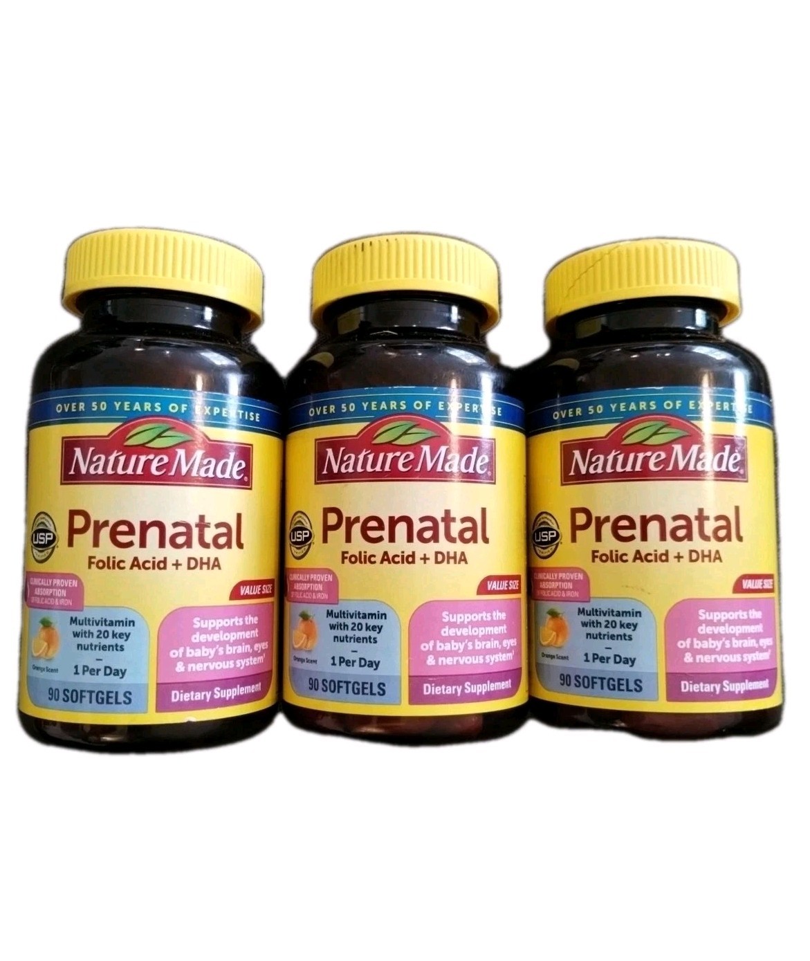 (3) Nature Made Prenatal Multivitamin + DHA+ Folic Acid 90 Softgels Each -11/27