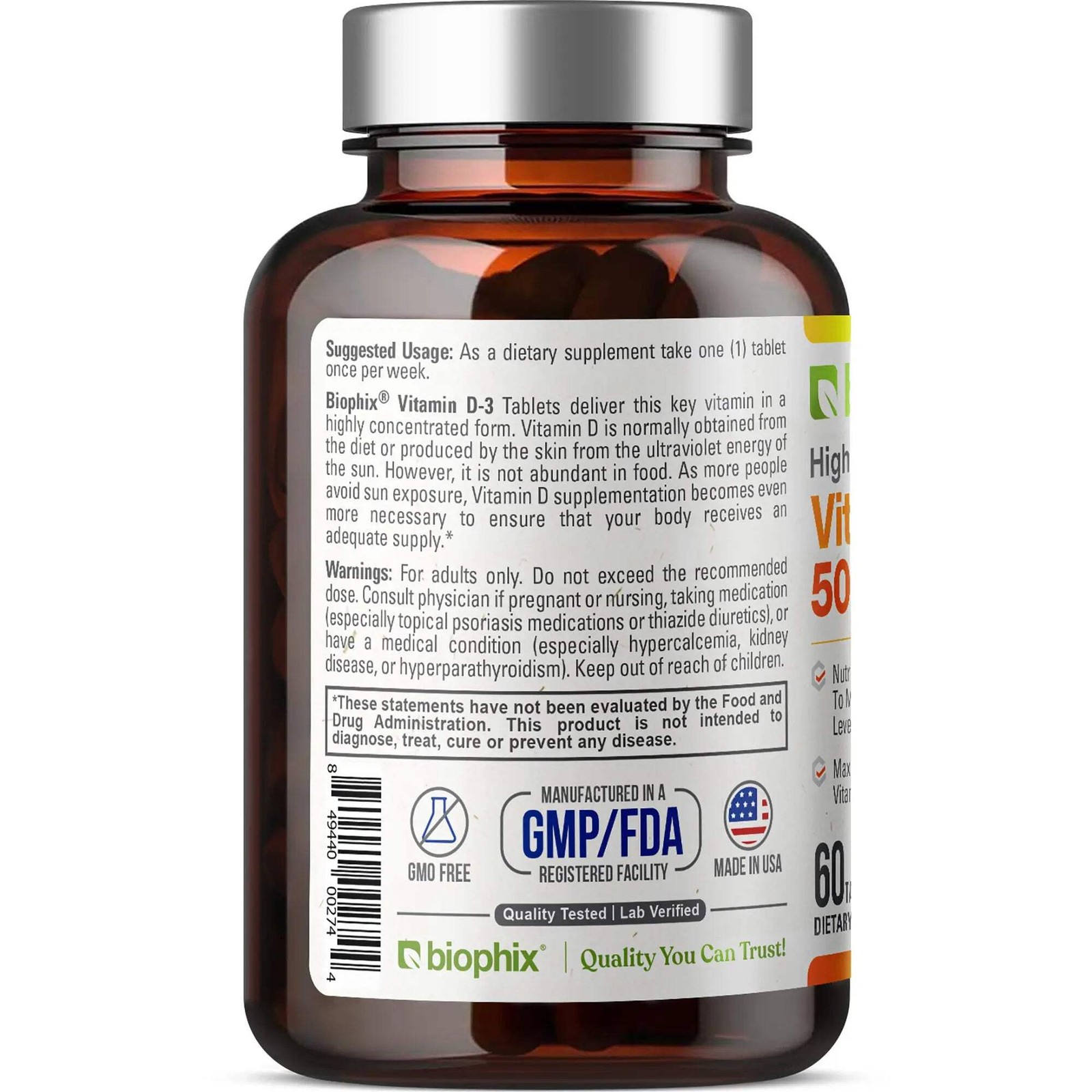 Biophix Vitamin D-3 50000 IU 60 Tabs High Potency