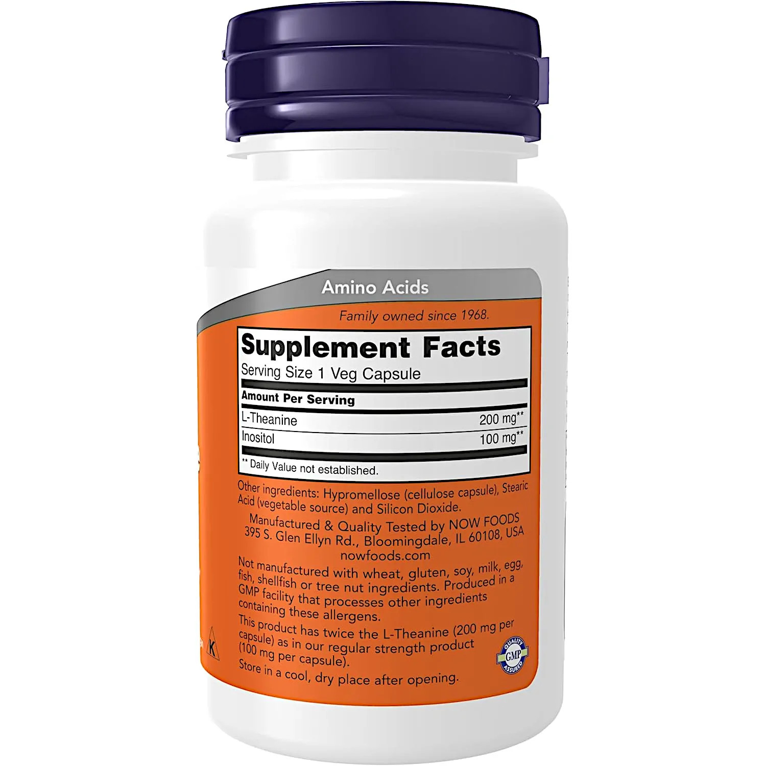 NOW Foods L-Theanine 200 mg., 60 Vegetarian Capsules