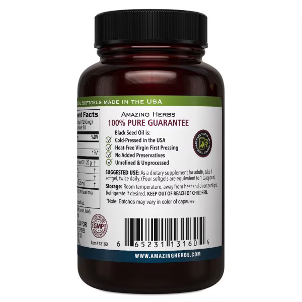 Amazing Herbs Premium Black Seed Oil Softgels Capsule 1250 mg 60 ct 3 Pack