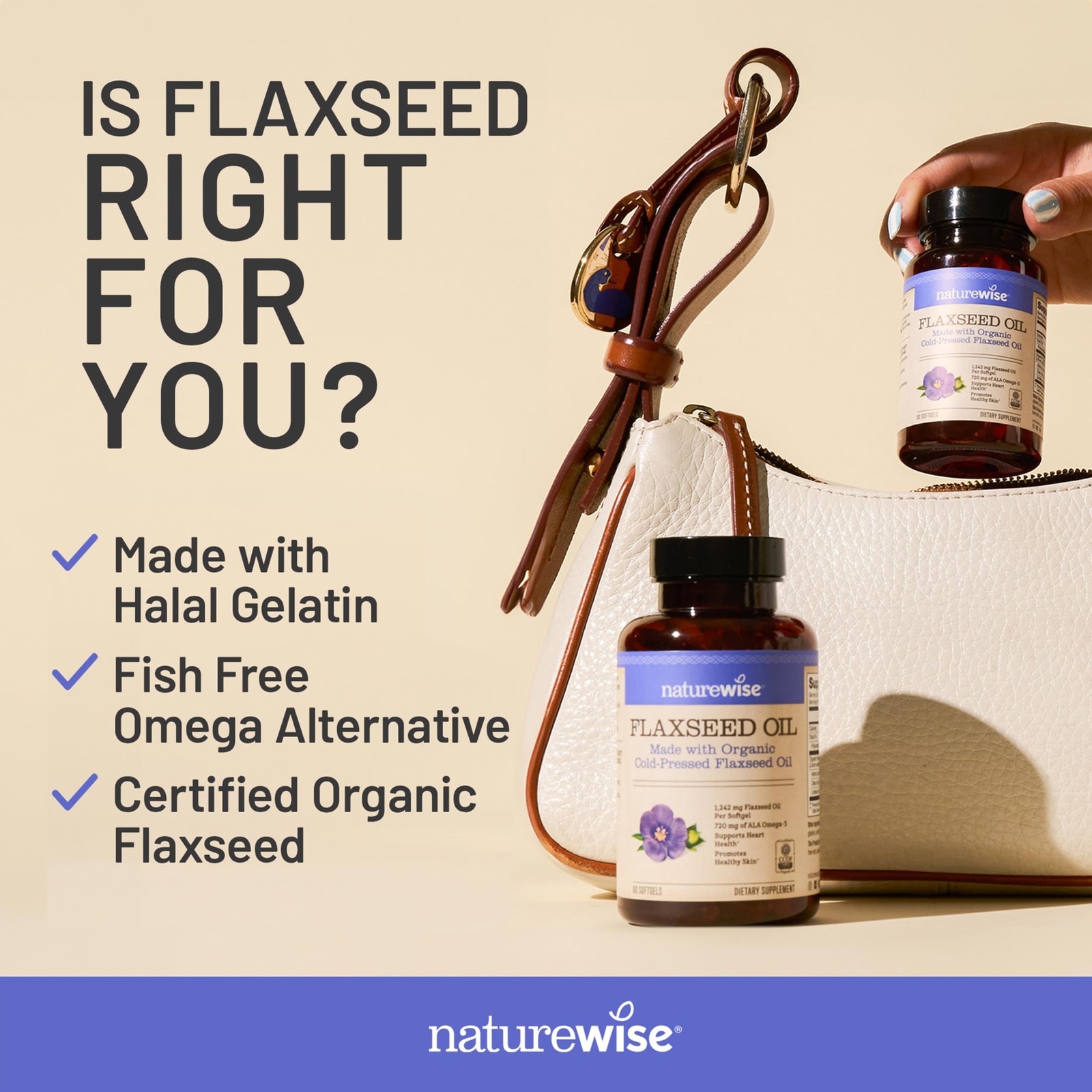 NatureWise Flaxseed Oil 1200 mg, Fish Free Omega 3 120 Count (Pack of 1), Tan