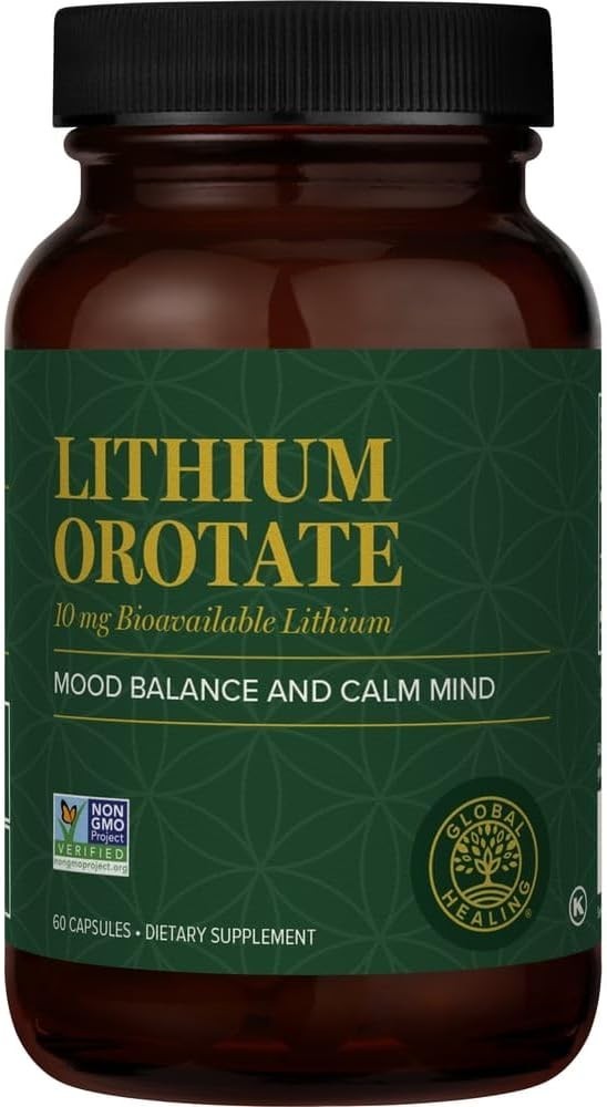 Global Healing Lithium Orotate 10mg Non-GMO Gluten Free Vegan Friendly 60 Caps