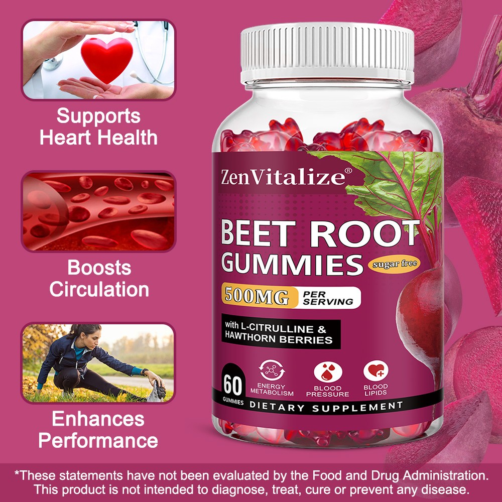 Beet Root Extract Gummies 500mg Vegan, Non-GMO for Blood Pressure,Energy Support