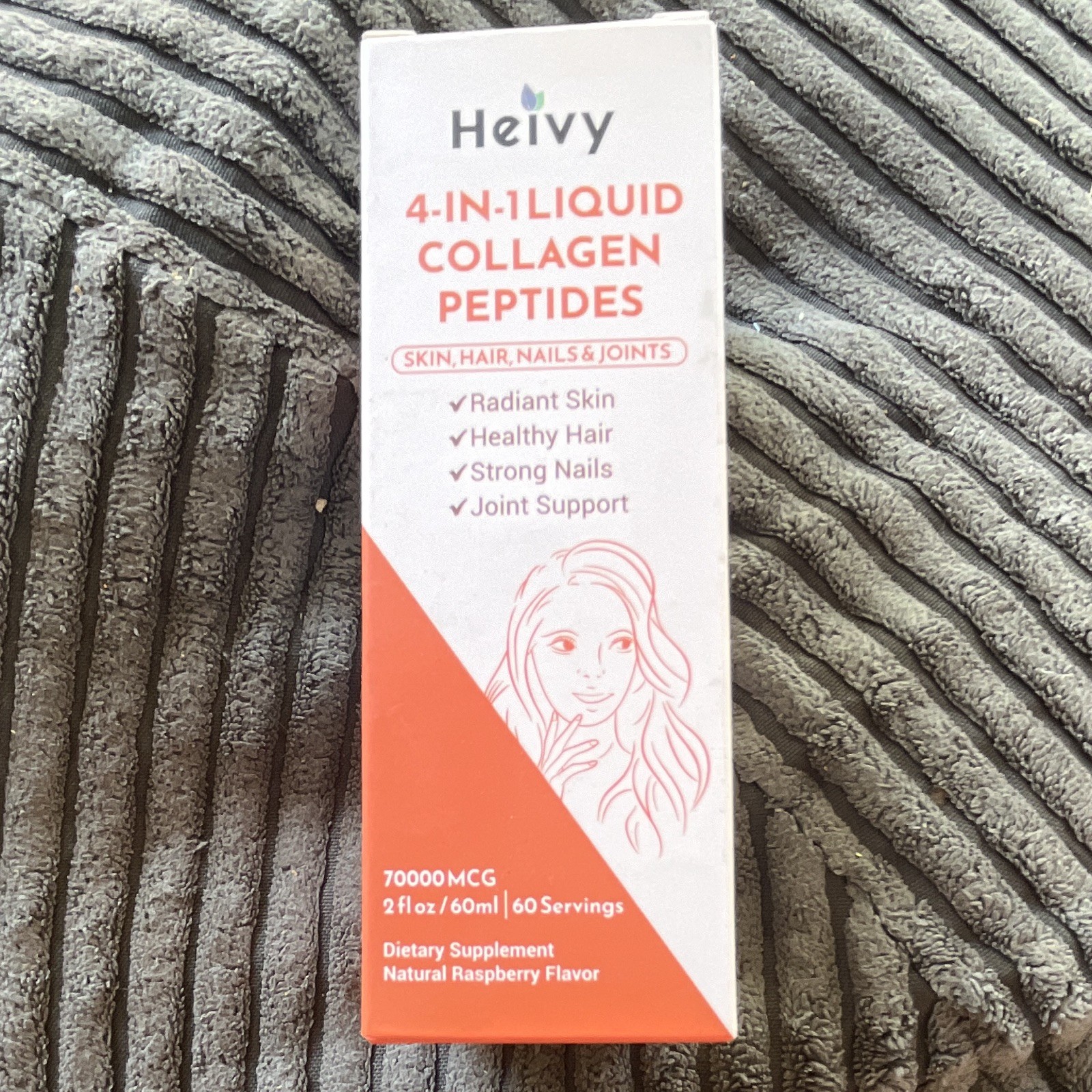 Heivy 4-in-1 Liquid Collagen Peptides Drops Natural Raspberry 2 fl oz GMP