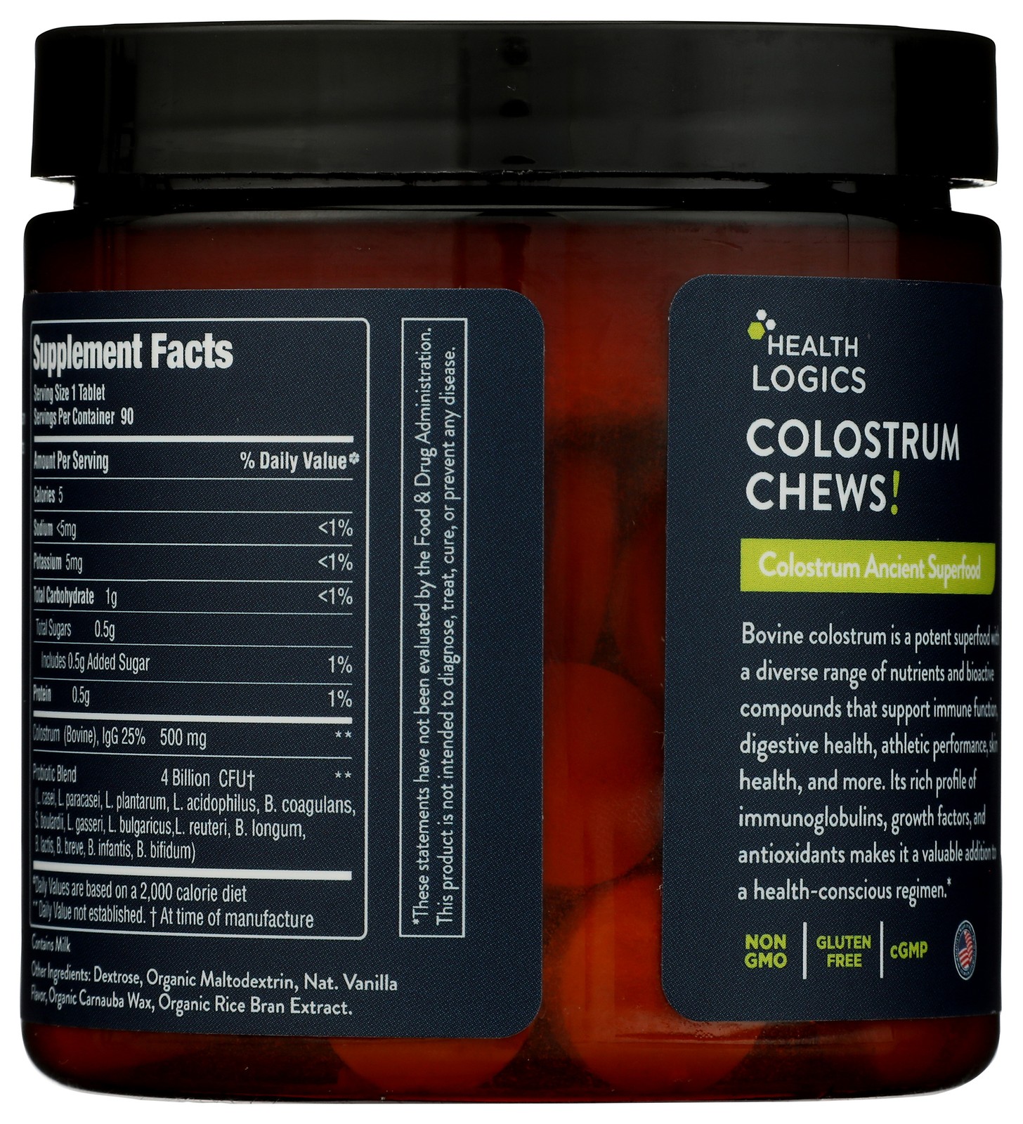 Colostrum Chewable Tablets By Health Logics With Probiotics 90 Count 90Ct 1 Pack