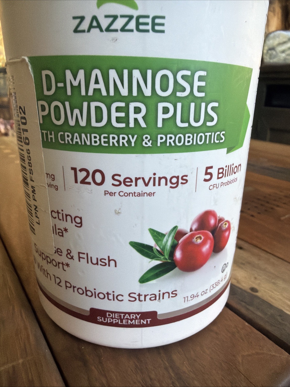 ZAZZEE D-Mannose Powder Plus Cranberry Probiotics 11.94 oz 2000mg Non-GMO 12/27