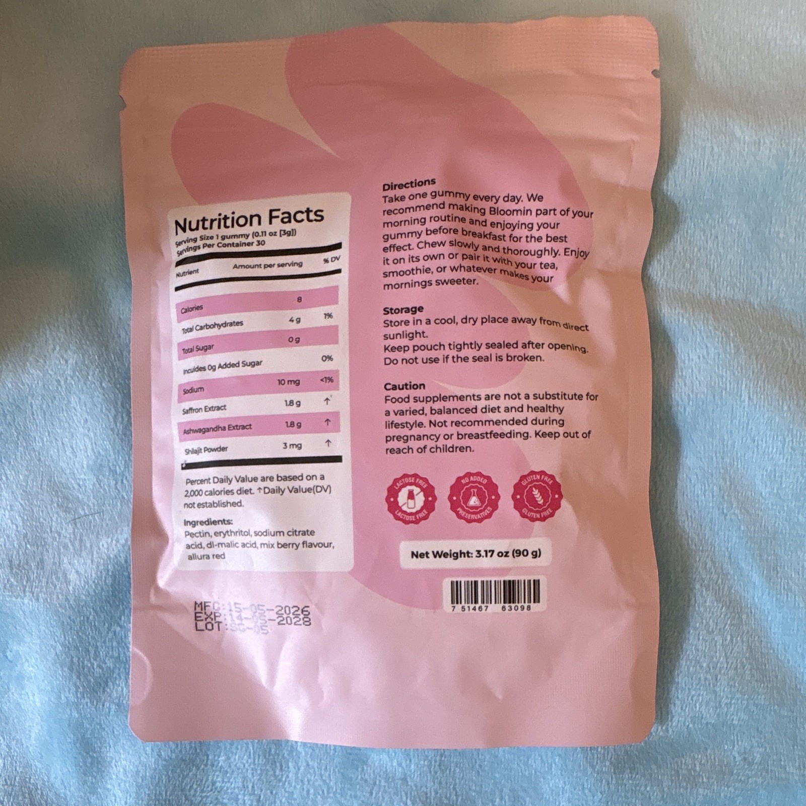 Bloomin She Lifts Energy Support Gummies Mixed Berry Saffron Shilajit 30ct