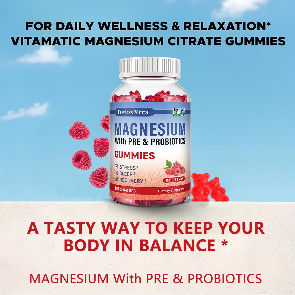 Magnesium 400mg Probiotics 1 Billion Cfu For Bone Digestive Health 60 Gummies