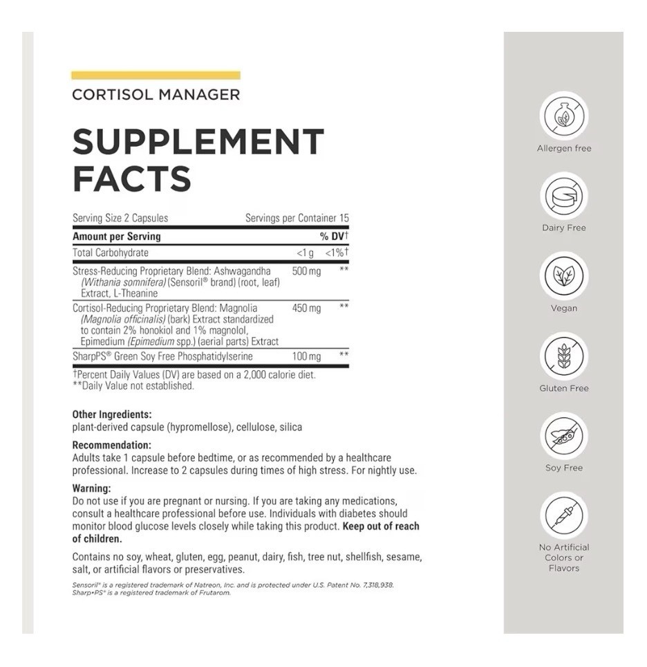 Integrative Therapeutics Cortisol Manager Allergen Free Adrenal Health 30capsule