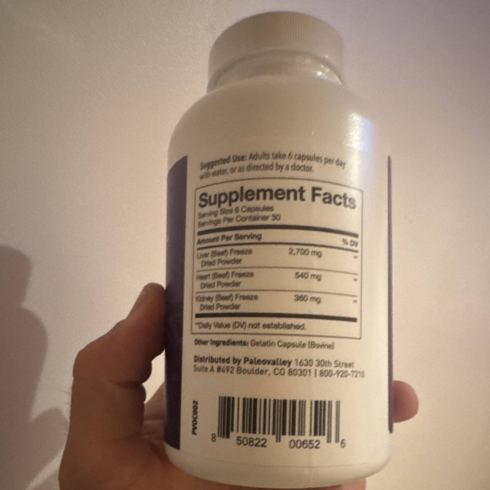 Paleovalley Grass Fed Freeze Dried Organ Complex Gluten-Free 180 Capsules