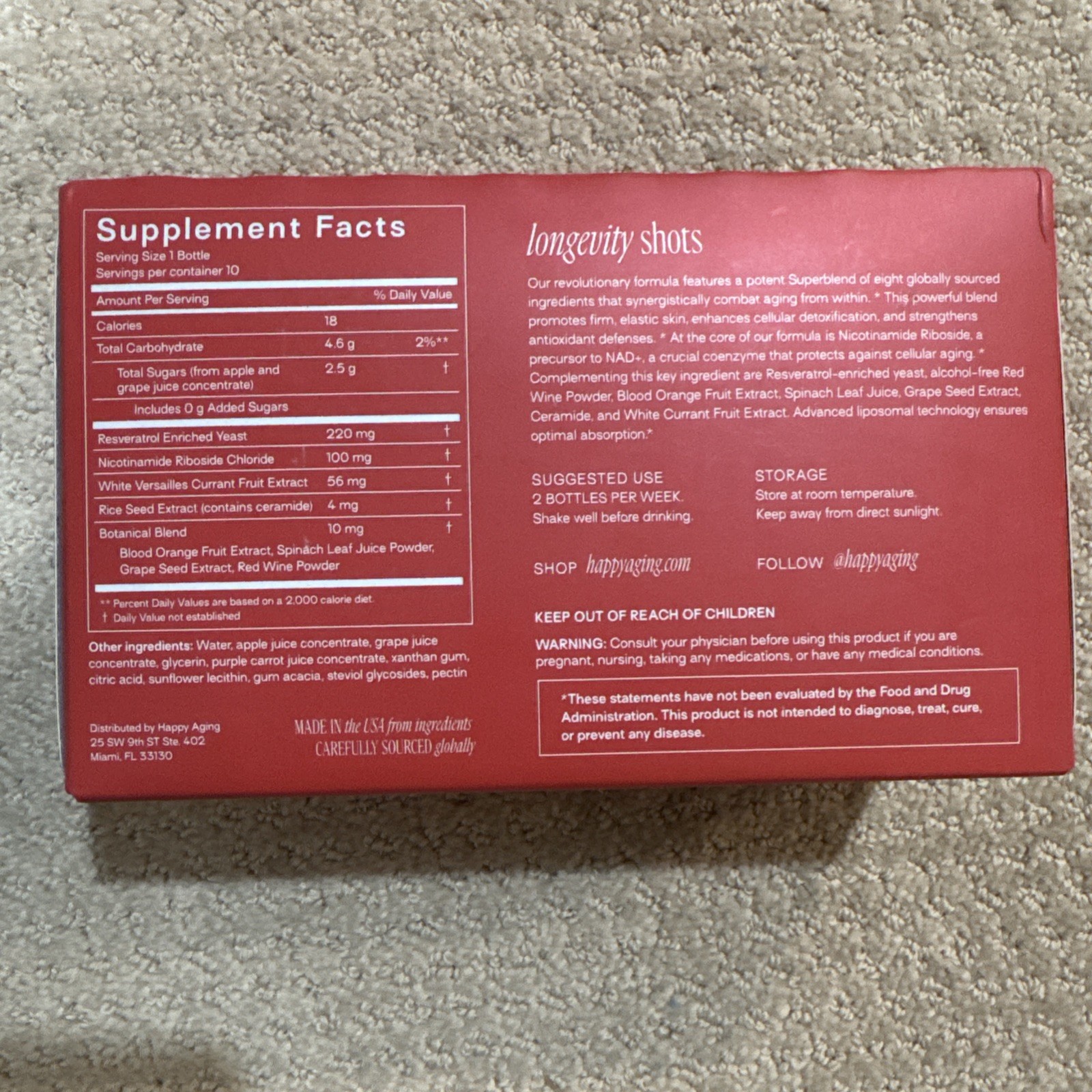 Happy Aging Longevity Shots — High purity NAD+ resveratrol liposomal 04/12/2026