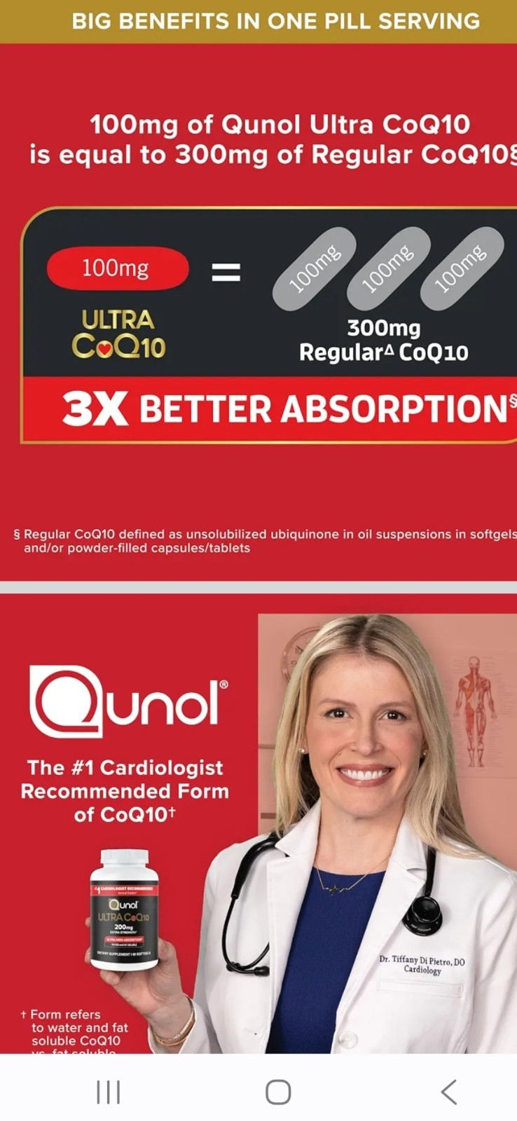 Qunol Ultra CoQ10 100mg Water & Fat Soluble Softgels, 90 Ct