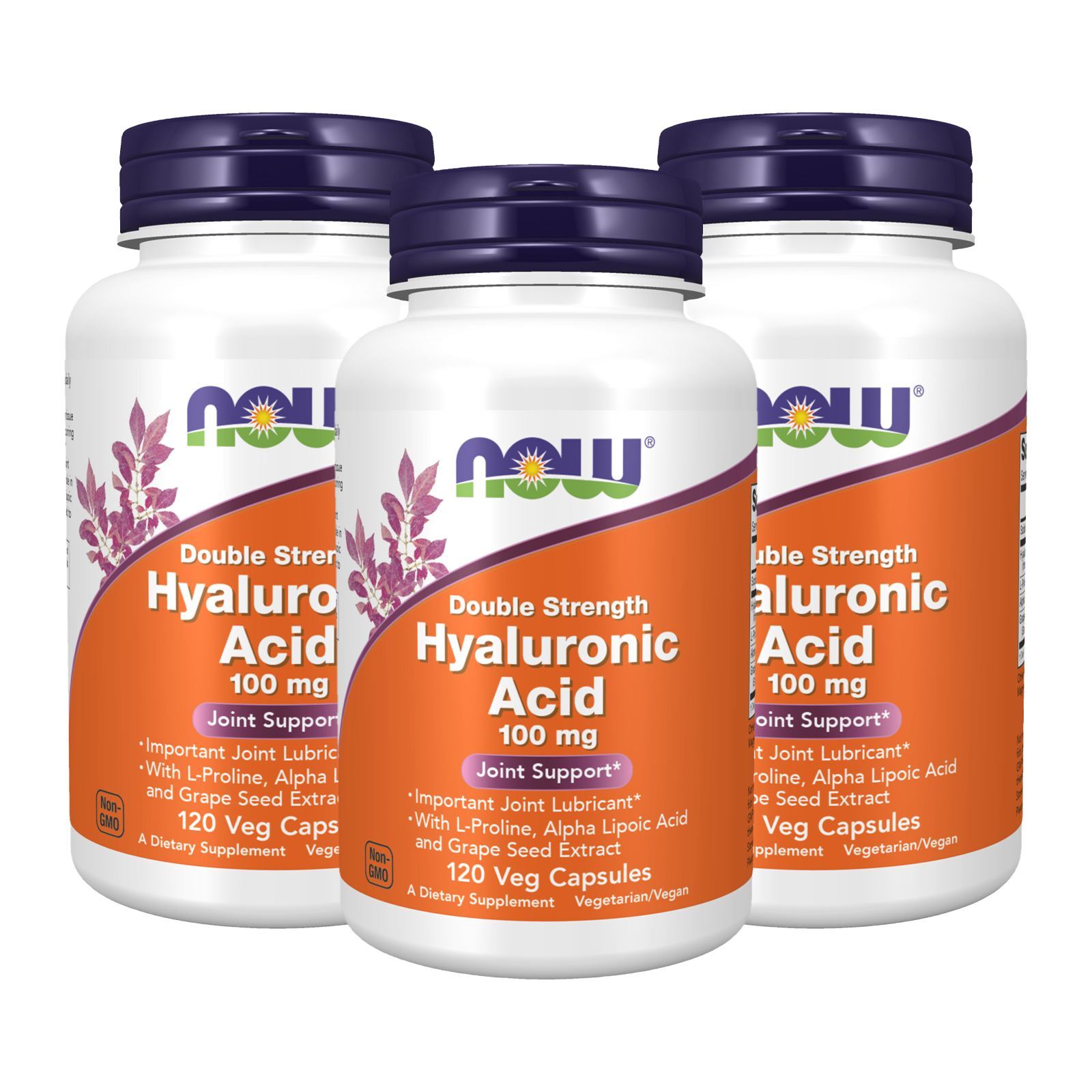 3 x NOW Hyaluronic Acid 100 mg 120 Vegetarian Caps 2x Strength USA Made
