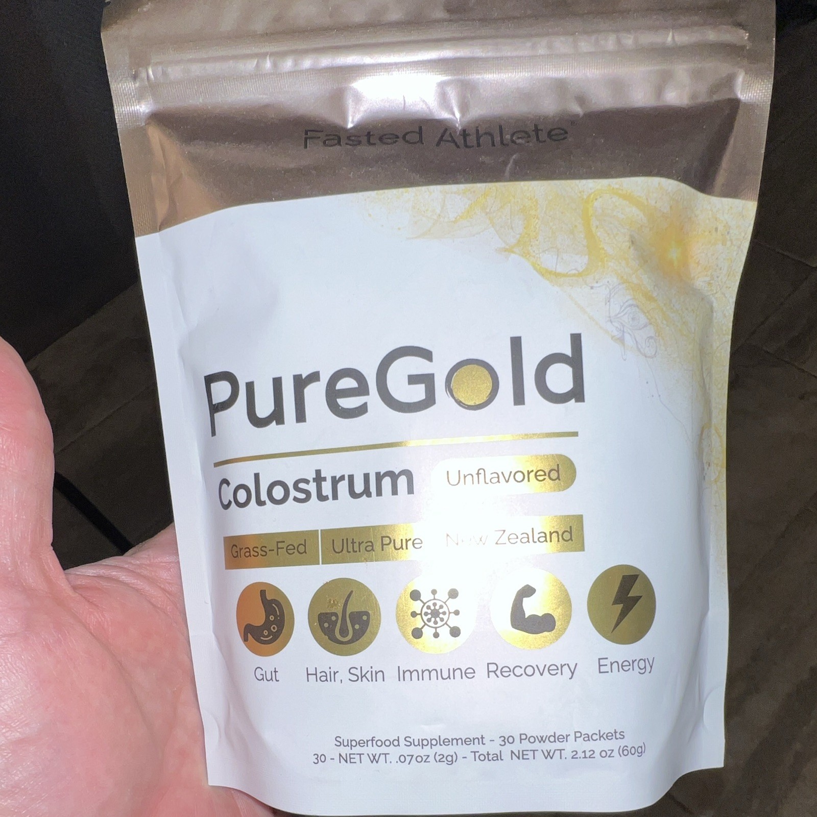 PureGold Colostrum Powder Grass-Fed Unflavored 30 Packets 60g Exp 10/2026