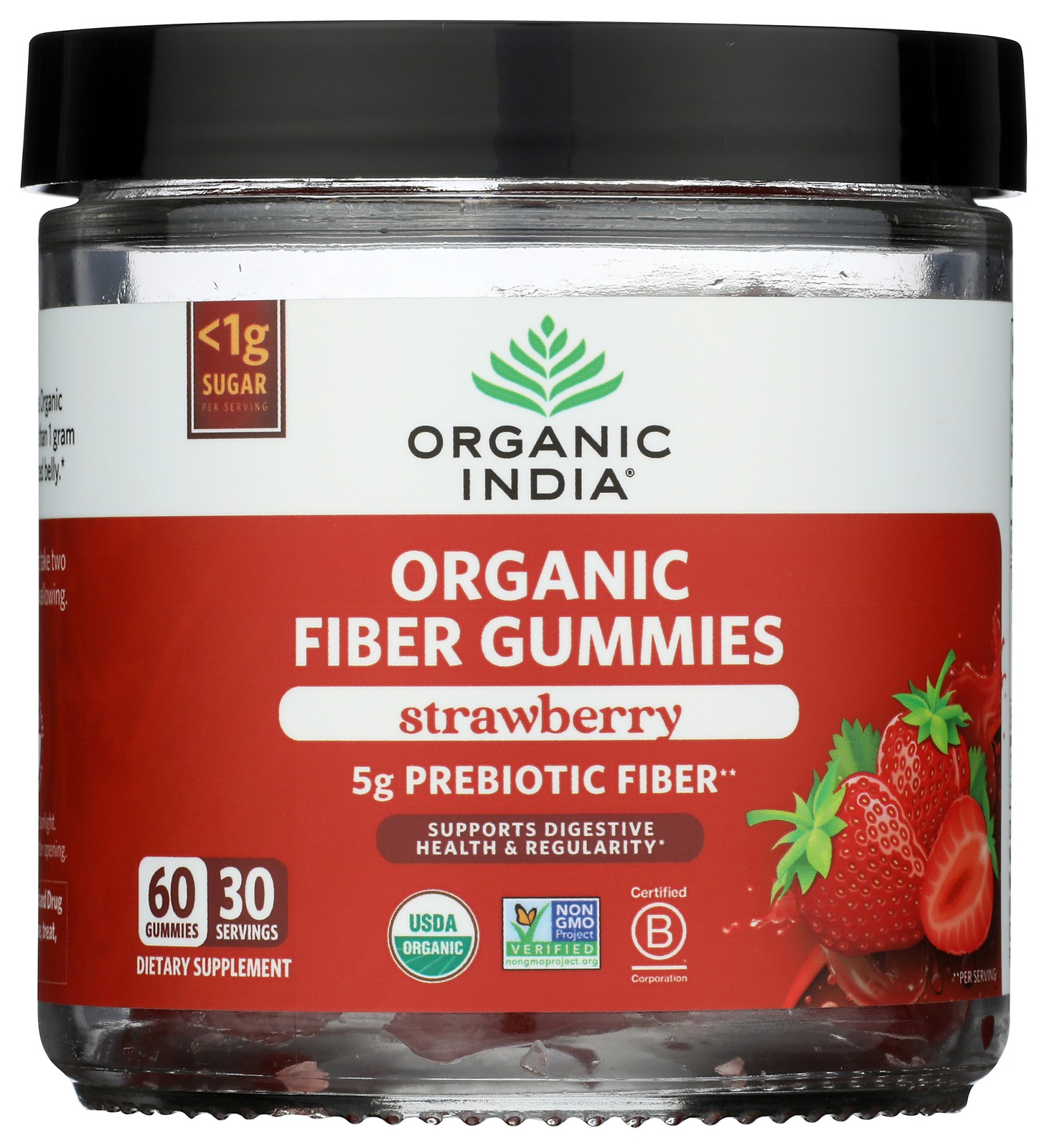 Organic India Strawberry Fiber Gummies 60 Supplement 1 Gram 1 Pack