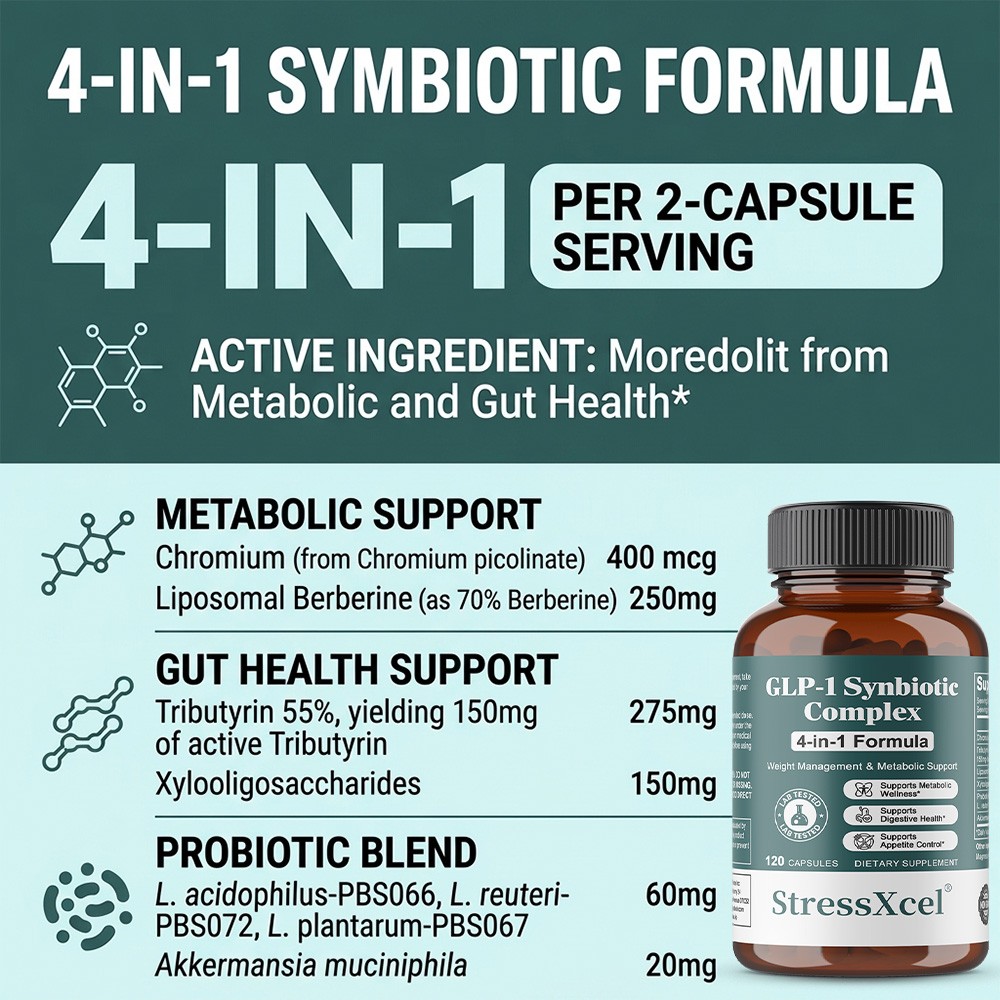 4in1 Symbiotic Complex for Metabolism,Appetite Manage & Gut Balance,30~120 Caps