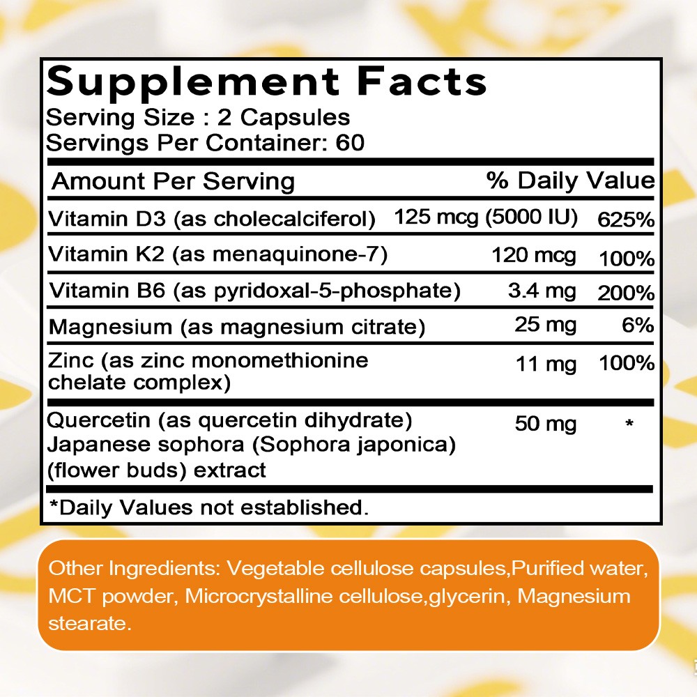 Multivitamin D3+K2 Supplement Strengthen Bone Teeth Muscle&Support Immune 120Cap