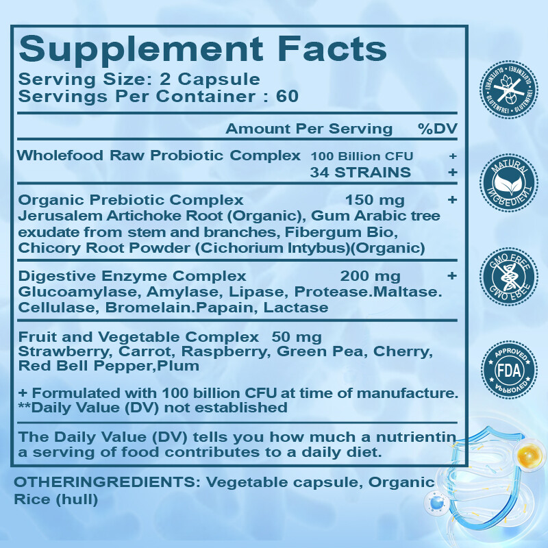 Digestive Enzymes Prebiotic&Probiotics Gas,Constipation&Bloating Relief