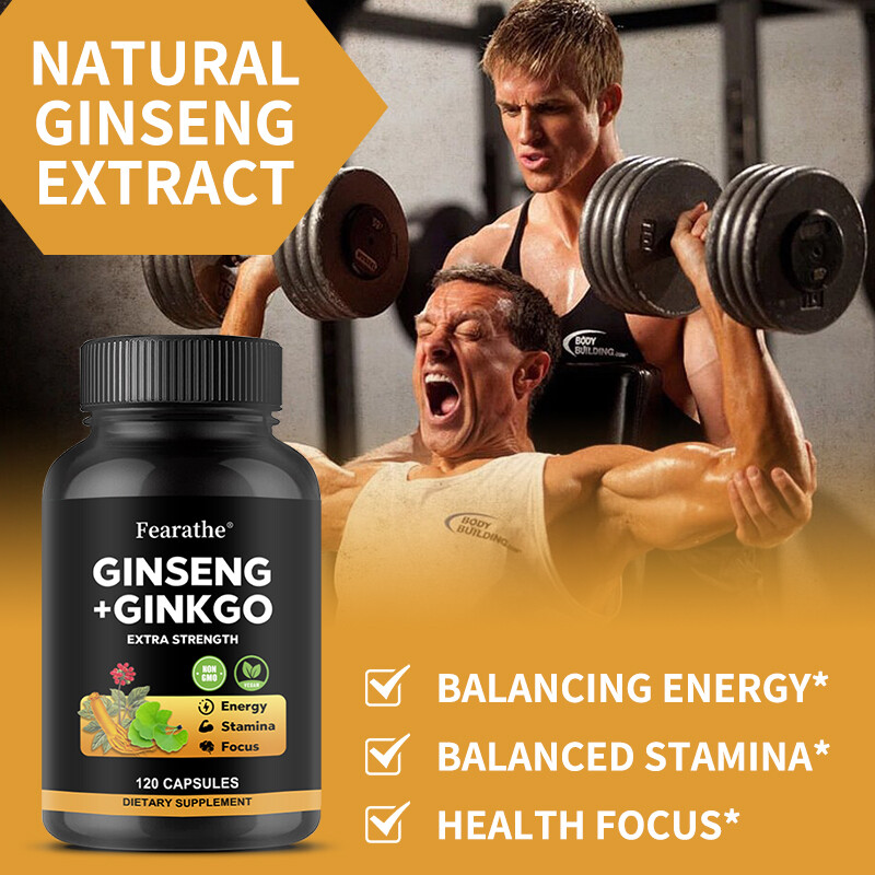 Korean Panax Ginseng 1650mg w/ Ginkgo Biloba for Memory Focus Energy Stamina