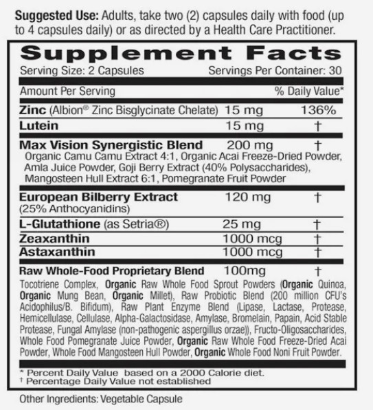 Emerald Labs Vision Health 60 Vegetable Caps Zeaxanthin – Asaxanthin – Bilberry