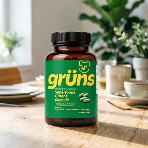 Gruns Adults Super Greens Gummies, Superfood Gummy 60 Count Exp 2027