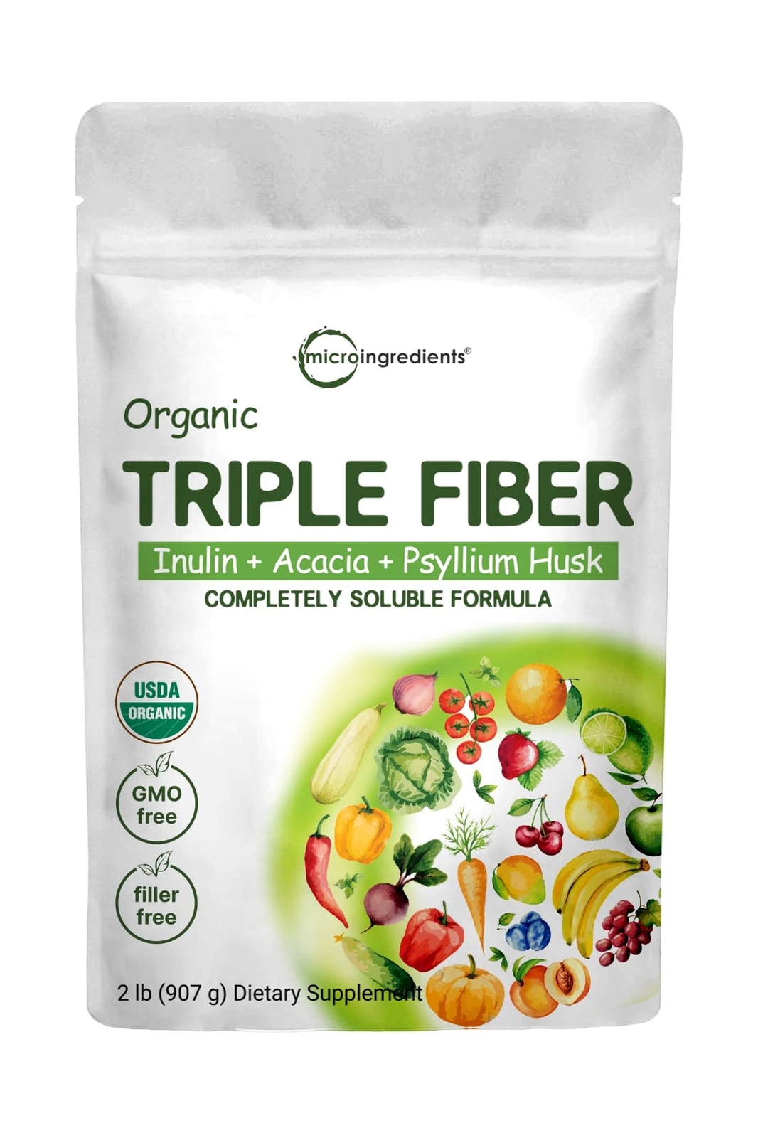 Organic Fiber Supplement (Inulin, Acacia, Psyllium Husk), 2 Pounds, 3 in 1 Fi…