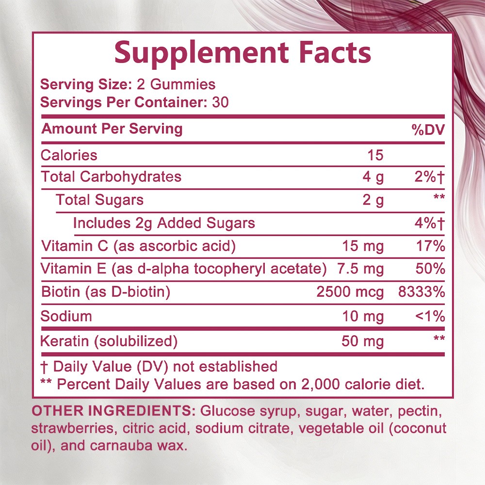 Gummies with Keratin,Biotin,Vitamin C & E for Healthy Hair, Nails & Skin 60 Pcs
