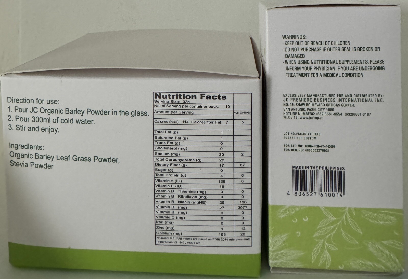 Bundled JC Organic barley Powder juice and JC Organic barley Capsules