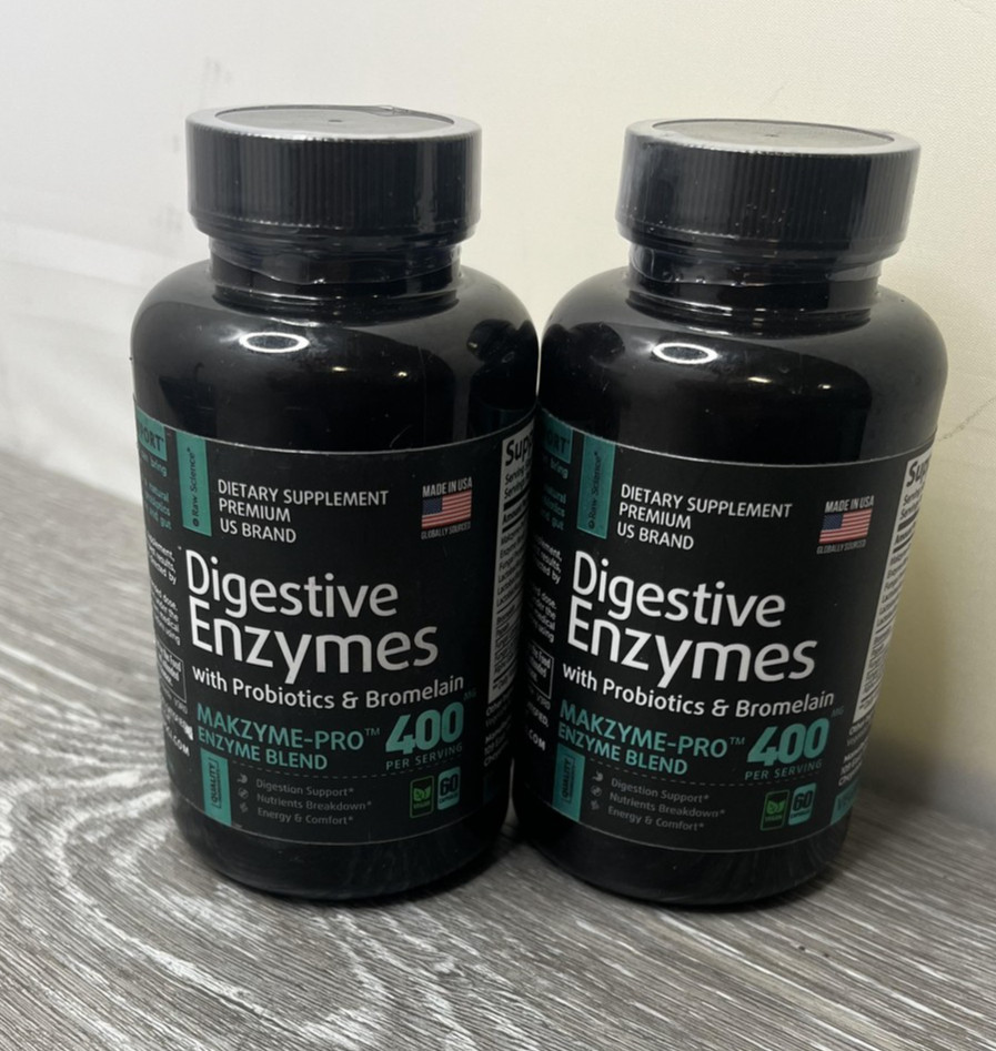 2pk Digestive Enzymes with Probiotics & Bromelain 400mg 60 Caps each Exp 7/26