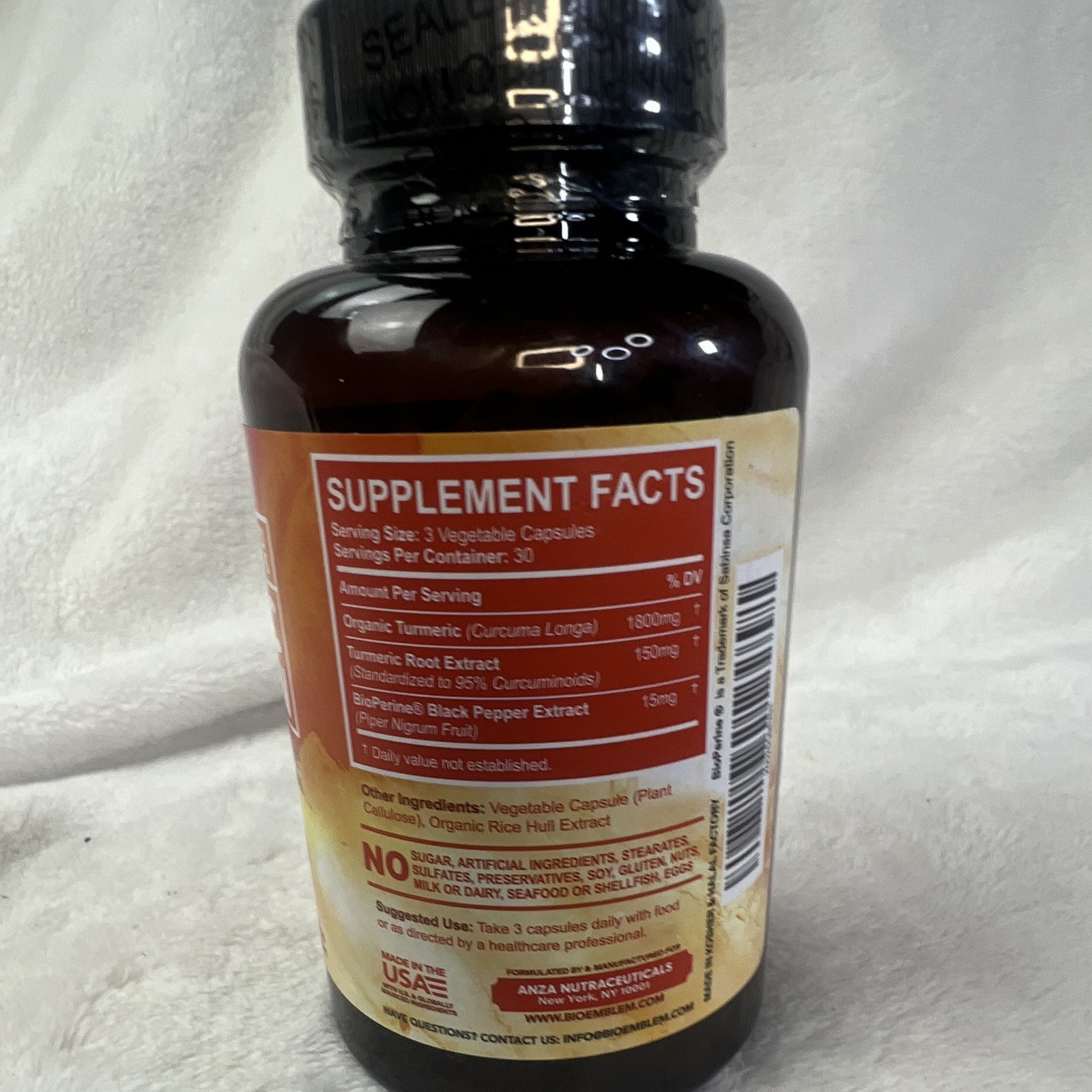BioEmblem Turmeric Curcumin 1950mg 90ct 95% Curcuminoids + BioPerine