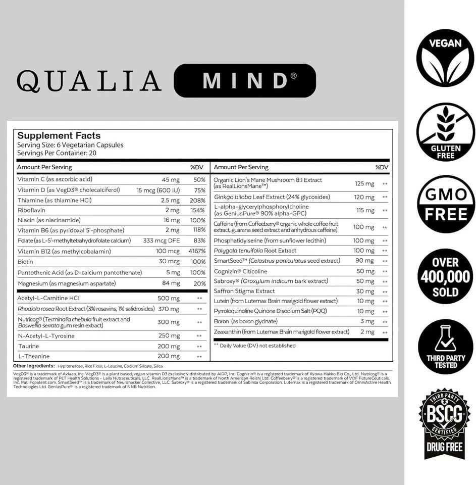 (2 Pack) Qualia Mind – 2.0 Supplement Nootropics – 240 Capsules Brain latest