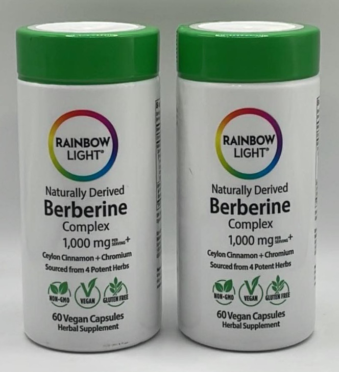 2PK Rainbow Light Berberine Complex 1,000 MG ~ 60 Vegan Capsules Each ~ EXP 6/28