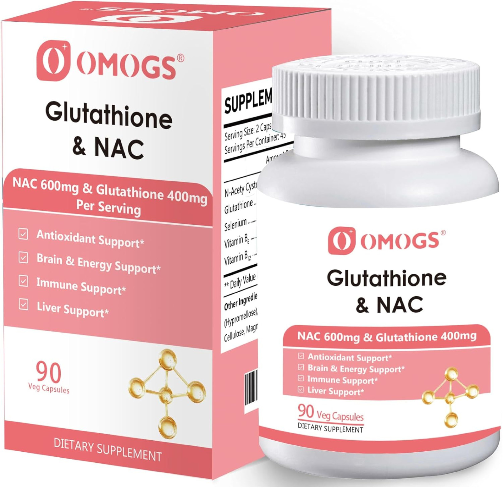OMOGS Glutathione & NAC Supplement, with vtamin B & Selenium, Supports Liver…