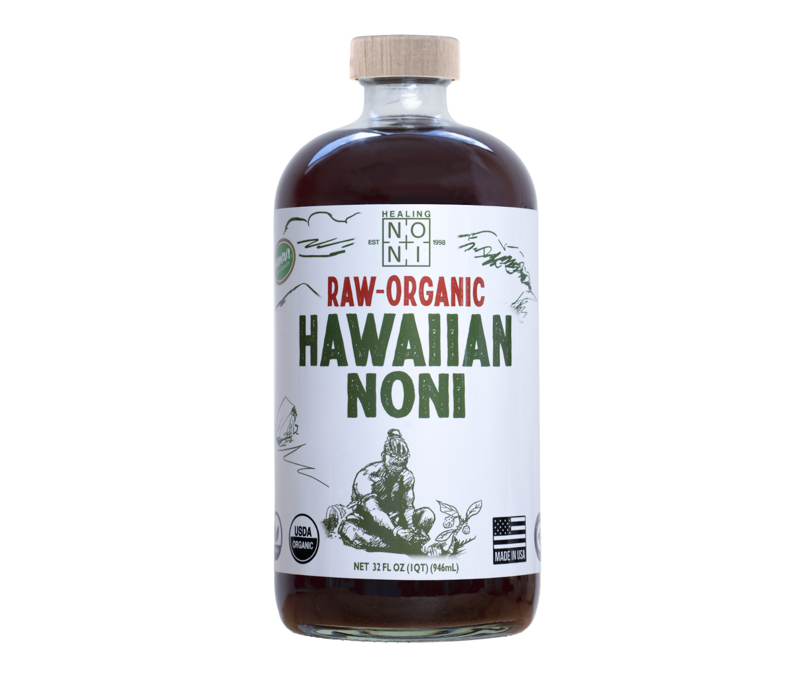 Healing Noni ® – RAW (UNPASTEURIZIED) Certified Organic Noni Juice – 1 x 32oz