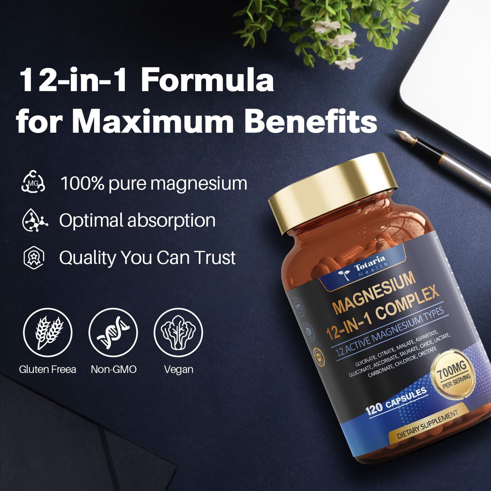 Totaria Magnesium Complex 700mg 12 in 1 Magnesium Supplement with Glycinate Citr