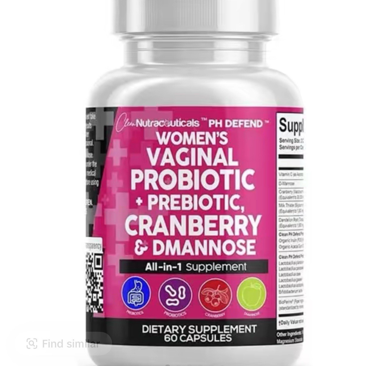 Clean Nutra Women’s Vaginal Probiotic Prebiotic Cranberry D-Mannose 60 Capsules