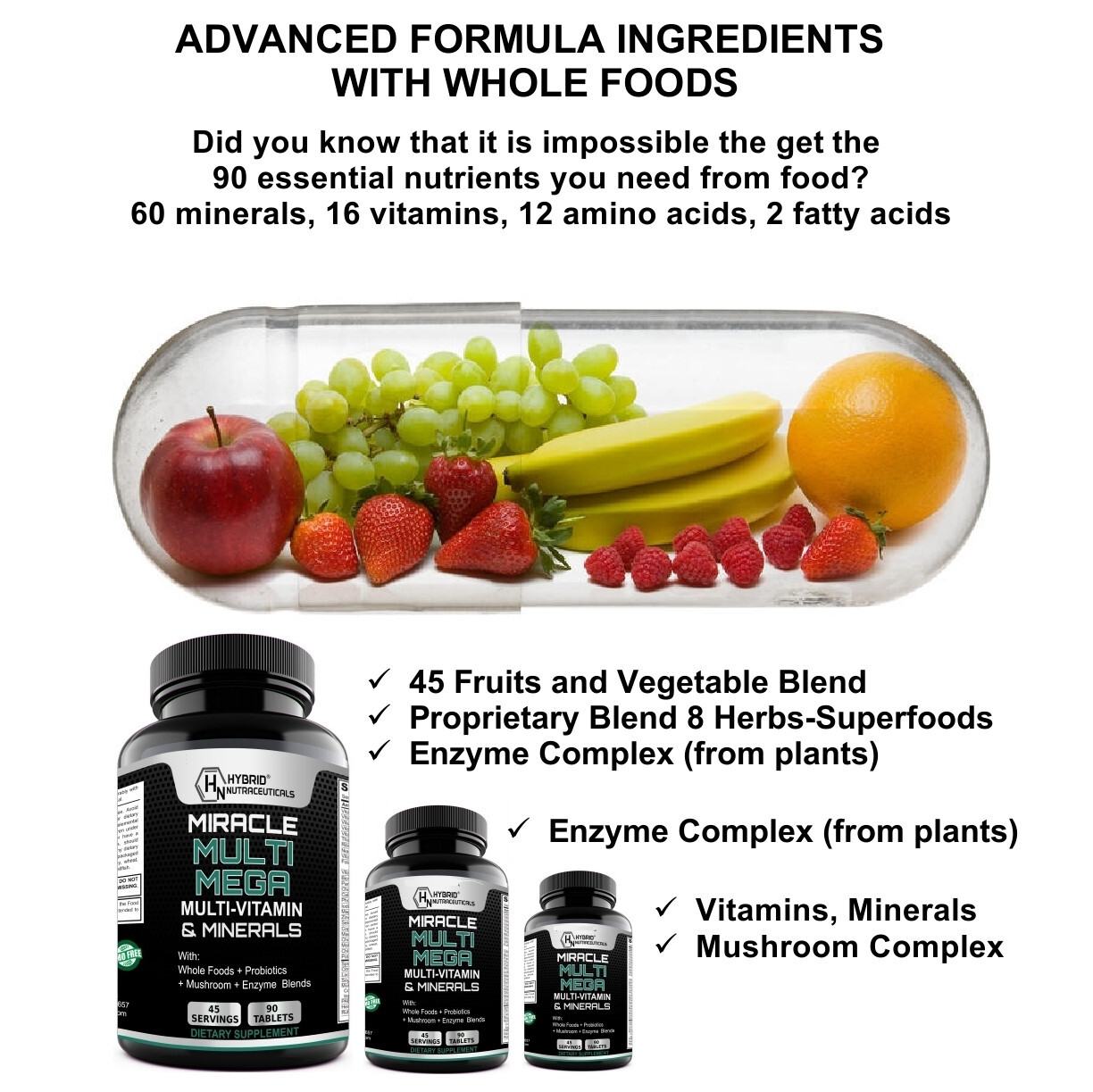 MEGA-M Multivitamin for Men & Multi for Women with Whole Foods-90 Tablets