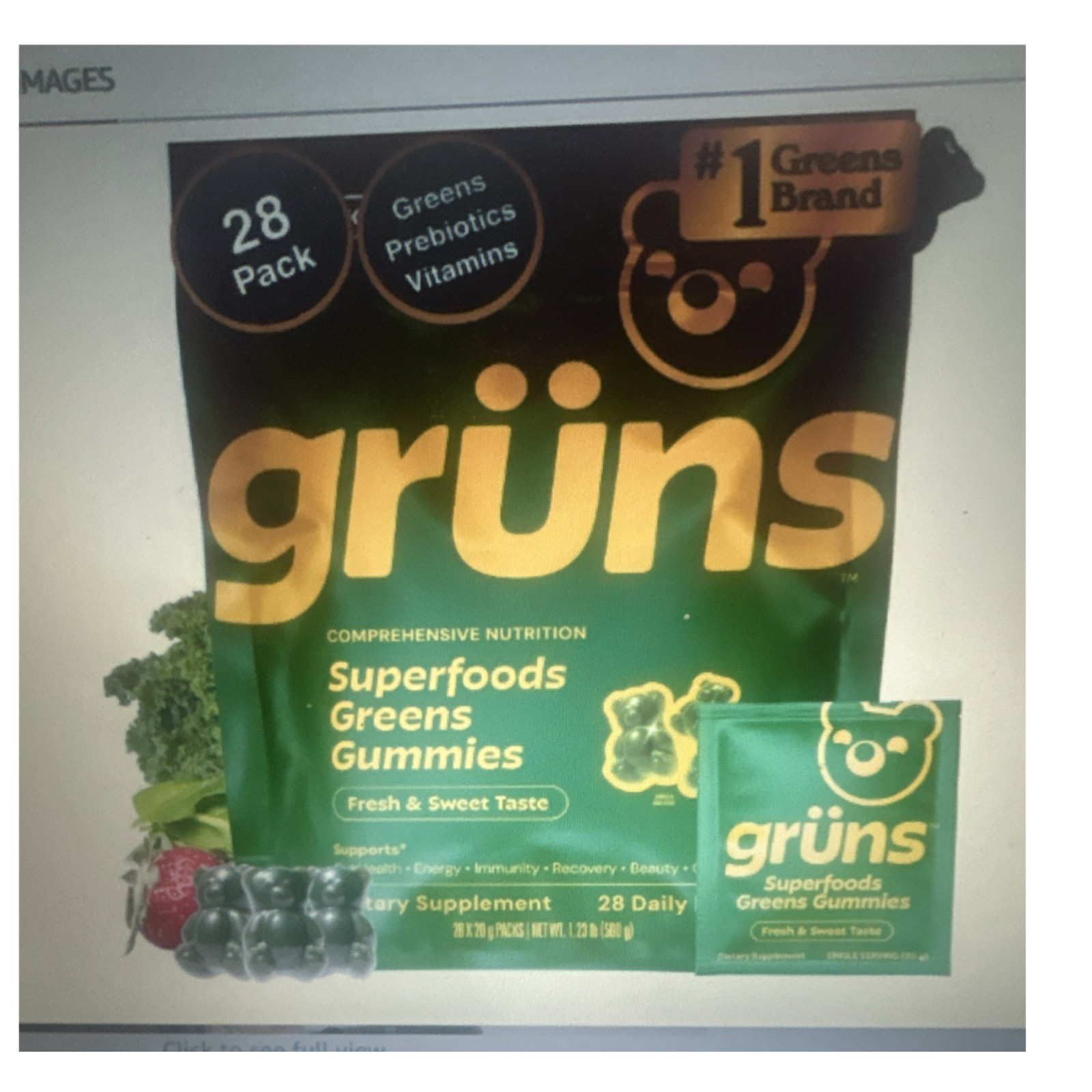 grüns Superfoods Greens Gummies Vegan Gluten-Free 28 Pack Energy Immunity…