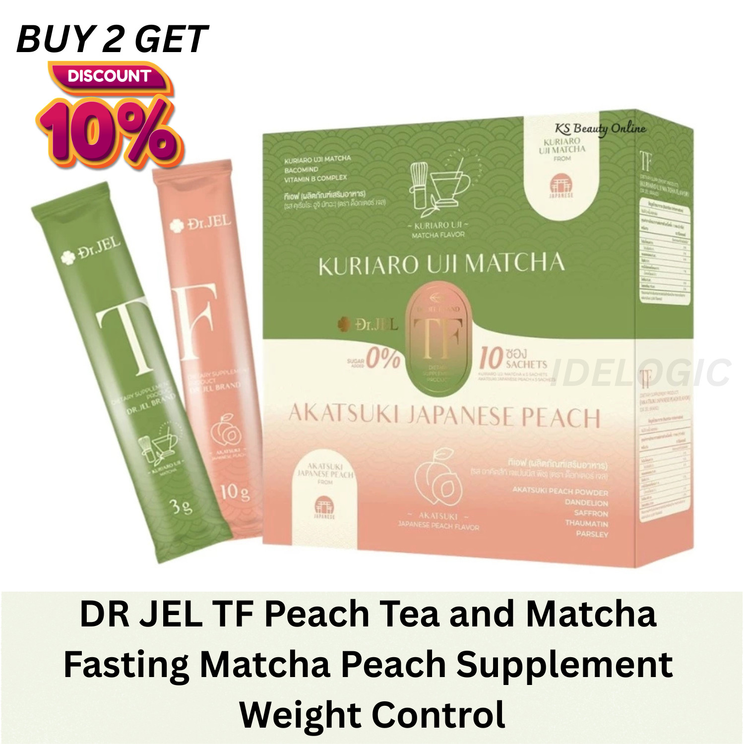 Dr. Jel TF Tea Fasting 10 Bags | Matcha & Peach Blend Her bal Tea Sugar-Free