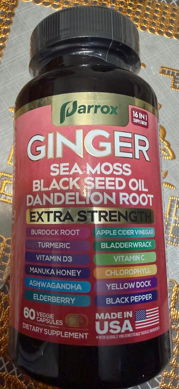 Parrox Ginger Sea Moss Black Seed Dandelion Turmeric 60 Veggie Caps Exp 09/2026