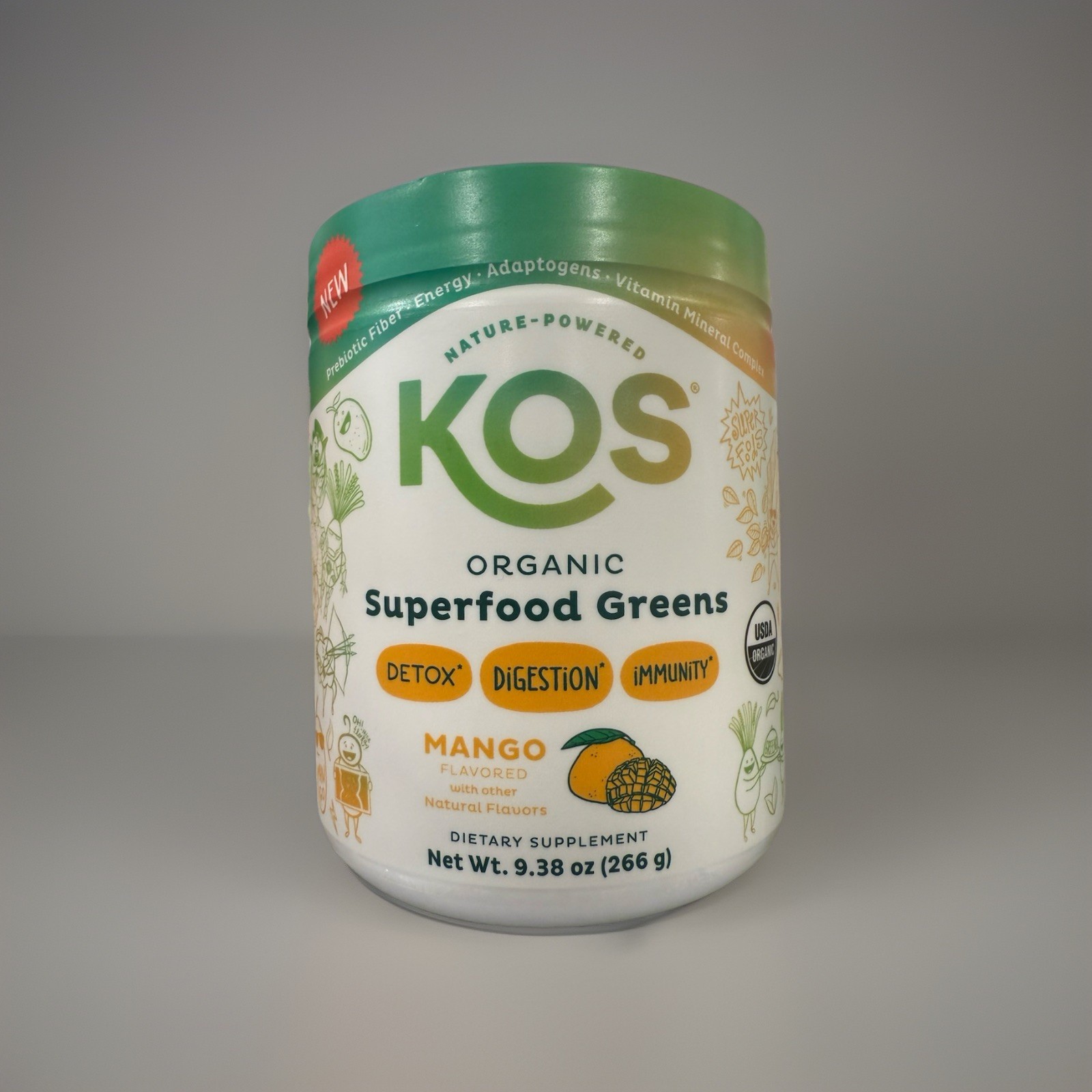 Kos Organic Superfood Greens Mango Flavor 9.38 oz Detox Digestion Immunity